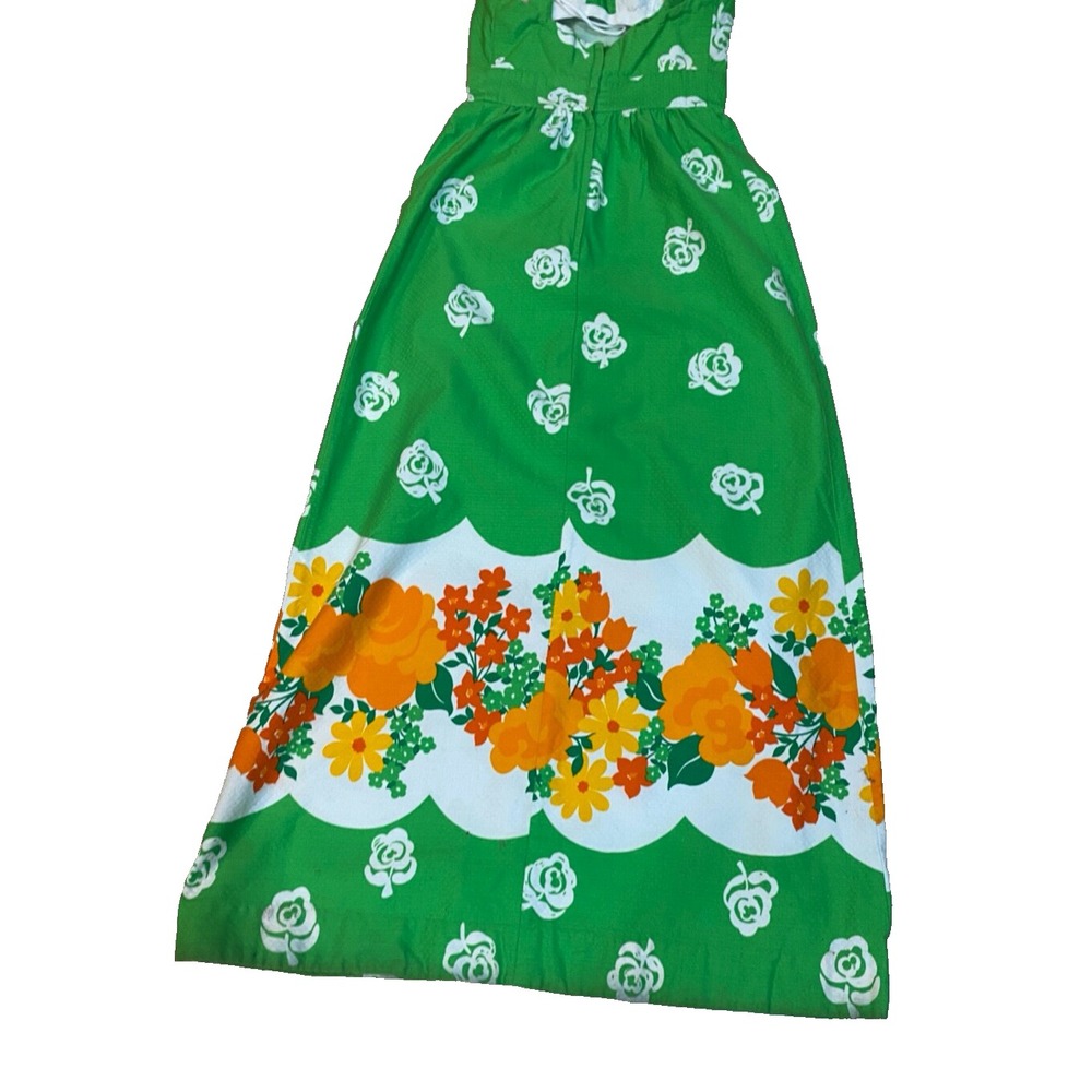 70s Malia Vtg Honolulu Green Neon Rainbow Island Hawaiian Maxi Dress Boho Floral - Picture 11 of 16